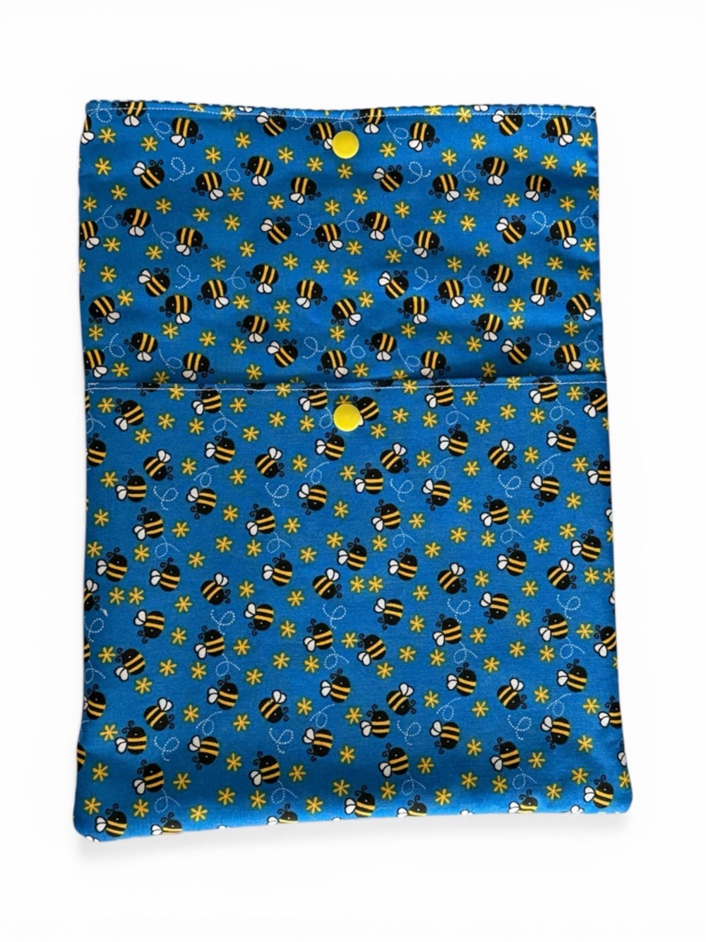 Buzzy Bees-blue stripes inside-Book Sleeve with Pocket 12x9” Handmade